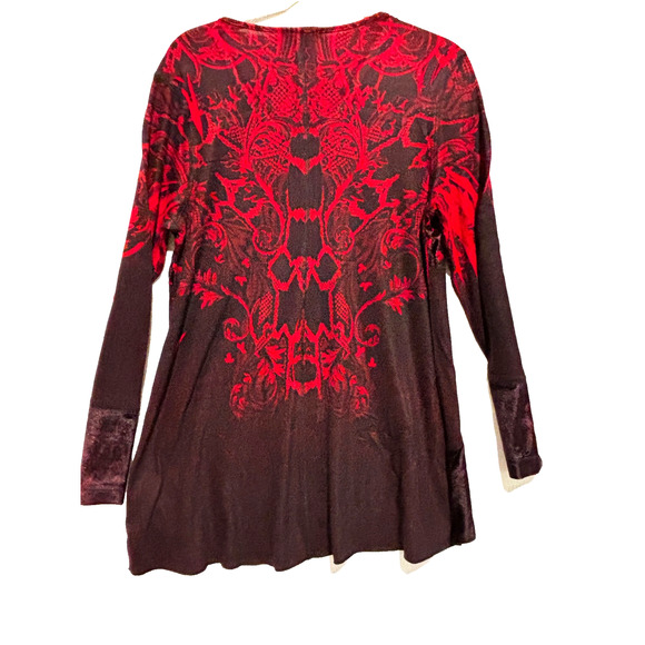 Womens sz L tunic top red & black velvet block Couqette Fairy Witchy Career goth - Picture 7 of 9